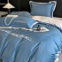 Lenjerie de Pat Premium Satin Deluxe cu Broderie Eleganta, Bumbac 100%, 4 Piese - Finete, Luciu Discret si Confort Superior, Blue Simplicity [3]