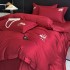 Lenjerie de Pat Premium Satin Deluxe cu Broderie Eleganta, Bumbac 100%, 4 Piese - Finete, Luciu Discret si Confort Superior, Red Passion [2]