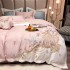 Lenjerie de Pat Premium Satin Deluxe cu Broderie Eleganta, Bumbac 100%, 4 Piese - Finete, Luciu Discret si Confort Superior, Pink Royal [2]