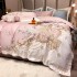 Lenjerie de Pat Premium Satin Deluxe cu Broderie Eleganta, Bumbac 100%, 4 Piese - Finete, Luciu Discret si Confort Superior, Pink Royal [3]