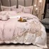 Lenjerie de Pat Premium Satin Deluxe cu Broderie Eleganta, Bumbac 100%, 4 Piese - Finete, Luciu Discret si Confort Superior, Pink Royal [5]