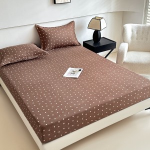 Cearsaf cu elastic, Bumbac FINET, 160/180x200cm, 2 fete de perne 50x70cm, Jojo Home, Maro, Bulinute