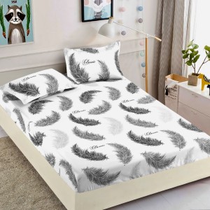 Cearsaf cu elastic, Bumbac FINET, 160/180x200cm, 2 fete de perne 50x70cm, Jojo Home, Alb, Pene