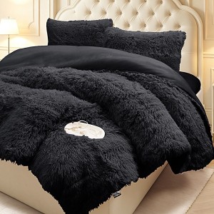  Pilota Cocolino Fluffy, 200x230cm si 2 fete de perna 50x70cm, Negru
