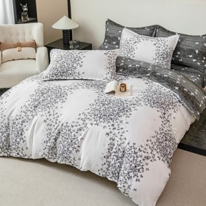 Lenjerie pat 1 PERSOANA,  FINET, 4 piese, Jojo Home, Alb, Gri, Stelute