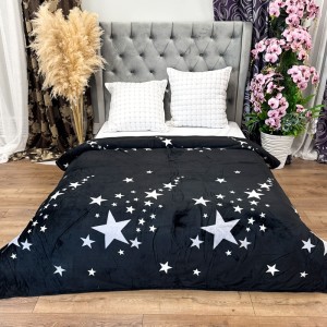 Patura Pufoasa CoCoLiNo (Fleece), 200x230cm, 240gr/m, Negru, Stelute - Răsfățul Perfect pentru Serile Racoroase