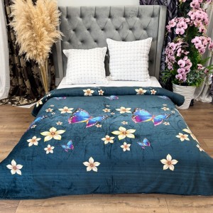 Patura Pufoasa CoCoLiNo (Fleece), 200x230cm, 240gr/mp, Verde, Flori - Răsfățul Perfect pentru Serile Racoroase