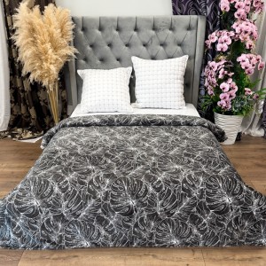Patura Pufoasa CoCoLiNo (Fleece), 200x230cm, 240gr/m, Negru, Frunze - Răsfățul Perfect pentru Serile Racoroase