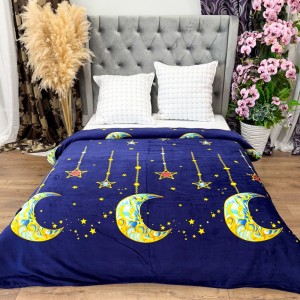 Patura Pufoasa CoCoLiNo (Fleece), 200x230cm, 240gr/mp, Bleumarin, Luna si Stele - Răsfățul Perfect pentru Serile Racoroase