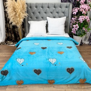 Patura Pufoasa CoCoLiNo (Fleece), 200x230cm, 240gr/m, Bleu, Inimioare - Răsfățul Perfect pentru Serile Racoroase