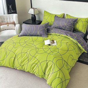 Lenjerie pat 1 PERSOANA,  FINET, 4 piese, Jojo Home, Verde, Gri, Dungi