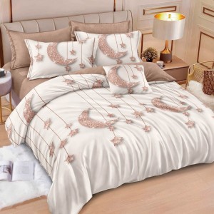 Lenjerie pat dublu, Finet, 6 piese, Bej, luna si stele Lenjerie pat dublu, Finet, 6 piese, Bej, luna si stele