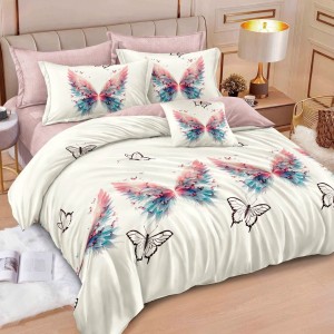 Lenjerie pat dublu, Finet, 6 piese, Roz, Crem, fluturi Lenjerie pat dublu, Finet, 6 piese, Roz, Crem, fluturi