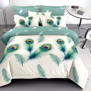 Lenjerie pat dublu, Finet, 6 piese, Alb, Verde, pene paun Lenjerie pat dublu, Finet, 6 piese, Alb, Verde, pene paun
