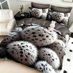 Lenjerie pat dublu, FINET, Imprimeu Digital 5D - Identic cu poza, Cu ELASTIC, 6 piese, Gri, pufuri Lenjerie pat dublu, FINET, Imprimeu Digital 5D - Identic cu poza, Cu ELASTIC, 6 piese, Gri, pufuri
