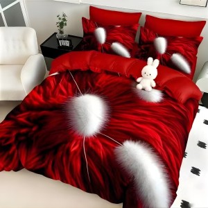 Lenjerie pat dublu, FINET, Imprimeu Digital 5D - Identic cu poza, Cu ELASTIC, 6 piese, Rosu, pufuri Lenjerie pat dublu, FINET, Imprimeu Digital 5D - Identic cu poza, Cu ELASTIC, 6 piese, Rosu, pufuri