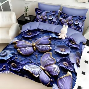 Lenjerie pat dublu, FINET, Imprimeu Digital 5D - Identic cu poza, Cu ELASTIC, 6 piese, Albastru, fluturi Lenjerie pat dublu, FINET, Imprimeu Digital 5D - Identic cu poza, Cu ELASTIC, 6 piese, Albastru, fluturi
