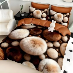 Lenjerie pat dublu, FINET, Imprimeu Digital 5D - Identic cu poza, Cu ELASTIC, 6 piese, Negru, Maro, buline pufoase Lenjerie pat dublu, FINET, Imprimeu Digital 5D - Identic cu poza, Cu ELASTIC, 6 piese, Negru, Maro, buline pufoase