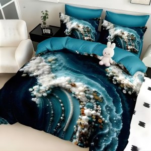 Lenjerie pat dublu, FINET, Imprimeu Digital 5D - Identic cu poza, Cu ELASTIC, 6 piese, Turcuaz, perle, abstract Lenjerie pat dublu, FINET, Imprimeu Digital 5D - Identic cu poza, Cu ELASTIC, 6 piese, Turcuaz, perle, abstract