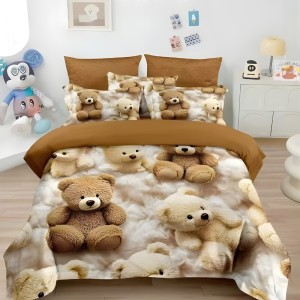 Lenjerie pat dublu, FINET, Imprimeu Digital 5D - Identic cu poza, Cu ELASTIC, 6 piese, Bej, ursuleti Lenjerie pat dublu, FINET, Imprimeu Digital 5D - Identic cu poza, Cu ELASTIC, 6 piese, Bej, ursuleti