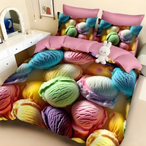 Lenjerie pat dublu, FINET, Imprimeu Digital 5D - Identic cu poza, Cu ELASTIC, 6 piese, Multicolor, inghetata Lenjerie pat dublu, FINET, Imprimeu Digital 5D - Identic cu poza, Cu ELASTIC, 6 piese, Multicolor, inghetata