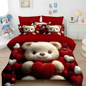 Lenjerie pat dublu, FINET, Imprimeu Digital 5D - Identic cu poza, Cu ELASTIC, 6 piese, Rosu, ursulet Lenjerie pat dublu, FINET, Imprimeu Digital 5D - Identic cu poza, Cu ELASTIC, 6 piese, Rosu, ursulet