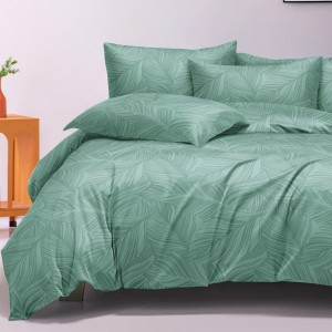 Lenjerie pat dublu, Finet tip Damasc cu Frunze, 6 piese, Verde