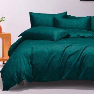 Lenjerie pat dublu, Finet tip Damasc cu Frunze, 6 piese, Verde Lenjerie pat dublu, Finet tip Damasc cu Frunze, 6 piese, Verde