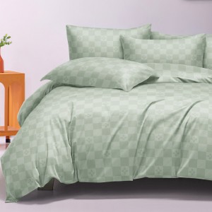 Lenjerie pat dublu cu Elastic, Damasc cu Patratele, 6 piese, Verde