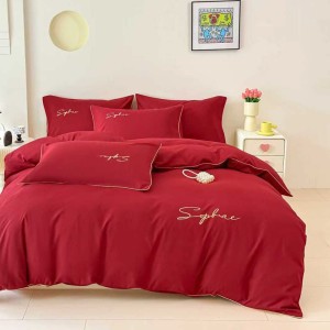 Lenjerie pat dublu, Finet Soft Touch cu Broderie, 6 piese, Rosu Lenjerie pat dublu, Finet Soft Touch cu Broderie, 6 piese, Rosu
