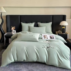 Lenjerie pat dublu, Finet Soft Touch cu Broderie, 6 piese, Verde