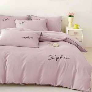 Lenjerie pat dublu, Finet Soft Touch cu Broderie, 6 piese, Lila