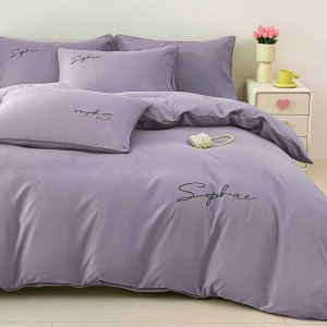 Lenjerie pat dublu, Finet Soft Touch cu Broderie, 6 piese, Lila Lenjerie pat dublu, Finet Soft Touch cu Broderie, 6 piese, Lila