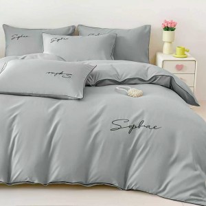 Lenjerie pat dublu, Finet Soft Touch cu Broderie, 6 piese, Gri Lenjerie pat dublu, Finet Soft Touch cu Broderie, 6 piese, Gri