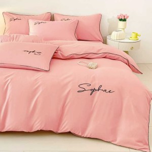Lenjerie pat dublu, Finet Soft Touch cu Broderie, 6 piese, Roz Lenjerie pat dublu, Finet Soft Touch cu Broderie, 6 piese, Roz