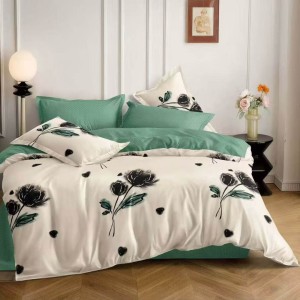 Lenjerie pat dublu cu ELASTIC, Finet, 6 piese, Crem, Verde, flori Lenjerie pat dublu cu ELASTIC, Finet, 6 piese, Crem, Verde, flori