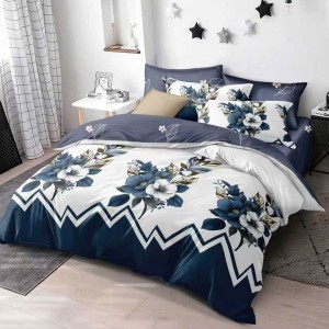 Lenjerie pat dublu cu ELASTIC, Finet, 6 piese, Alb, Turucaz, flori