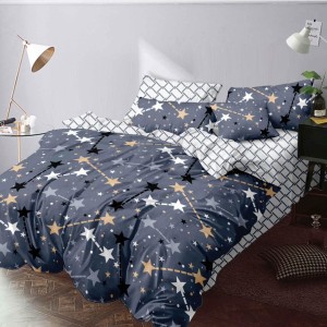 Lenjerie pat dublu cu ELASTIC, Finet, 6 piese, Albastru, stelute