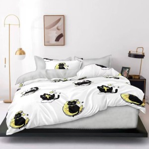 Lenjerie pat dublu cu ELASTIC, Finet, 6 piese, Alb, pisicute