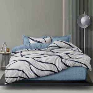 Lenjerie pat dublu cu ELASTIC, Finet, 6 piese, Gri, Albastru, abstract
