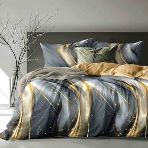 Lenjerie pat dublu cu ELASTIC, Finet, 6 piese, Gri, abstract Lenjerie pat dublu cu ELASTIC, Finet, 6 piese, Gri, abstract