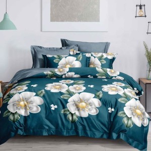 Lenjerie pat dublu cu ELASTIC, Finet, 6 piese, Verde, flori Lenjerie pat dublu cu ELASTIC, Finet, 6 piese, Verde, flori
