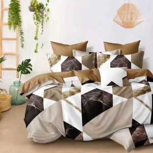 Lenjerie pat dublu cu ELASTIC, Finet, 6 piese, Alb, Bej, forme geometrice Lenjerie pat dublu cu ELASTIC, Finet, 6 piese, Alb, Bej, forme geometrice