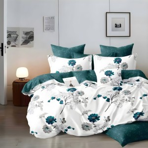 Lenjerie pat dublu cu ELASTIC, Finet, 6 piese, Alb, Turcuaz, flori Lenjerie pat dublu cu ELASTIC, Finet, 6 piese, Alb, Turcuaz, flori