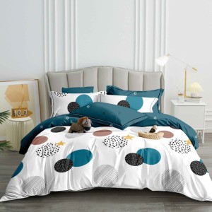 Lenjerie pat dublu cu ELASTIC, Finet, 6 piese, Alb, Turcuaz, buline Lenjerie pat dublu cu ELASTIC, Finet, 6 piese, Alb, Turcuaz, buline