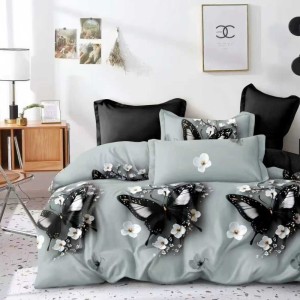 Lenjerie pat dublu cu ELASTIC, Finet, 6 piese, Gri, fluturi Lenjerie pat dublu cu ELASTIC, Finet, 6 piese, Gri, fluturi