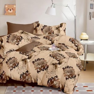 Lenjerie pat dublu cu ELASTIC, Finet, 6 piese, Maro, flori