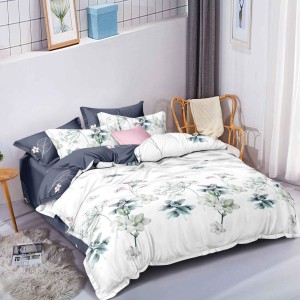 Lenjerie pat dublu, Finet, 6 piese, Alb, Gri, flori