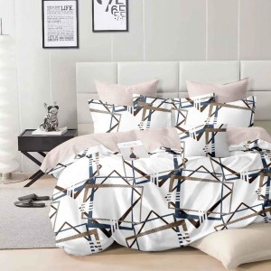 Lenjerie pat dublu, Finet, 6 piese, Alb, dungi abstract