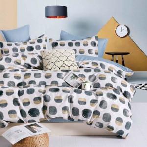 Lenjerie pat dublu, Finet, 6 piese, Alb, Bleu, buline